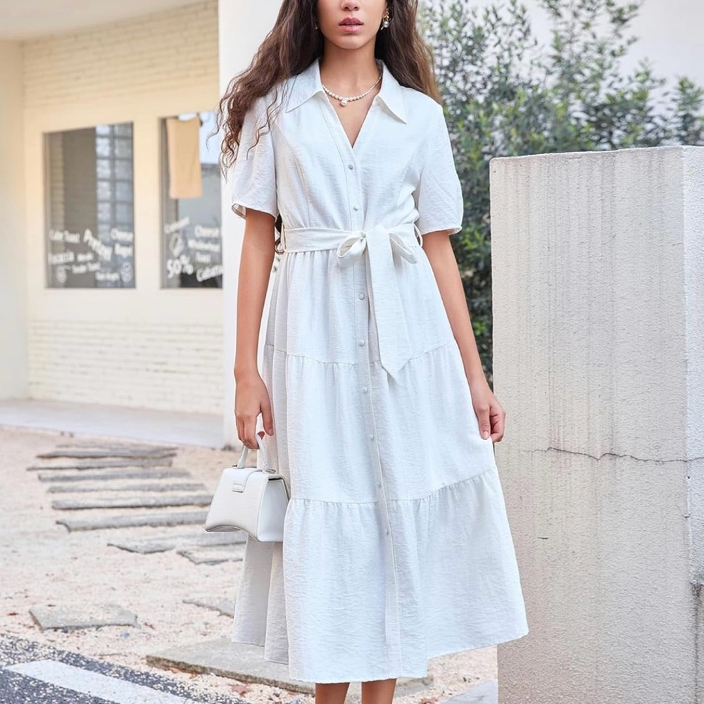 Elegant White Button-Down Dress
